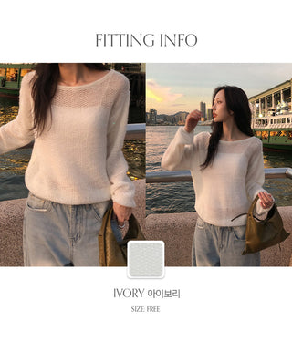 Heyron Backless Ribbon Round Hairy Long Sleeve Knit