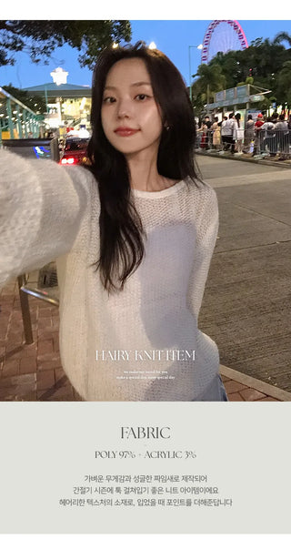 Heyron Backless Ribbon Round Hairy Long Sleeve Knit