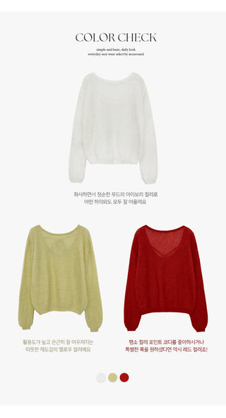 Heyron Backless Ribbon Round Hairy Long Sleeve Knit