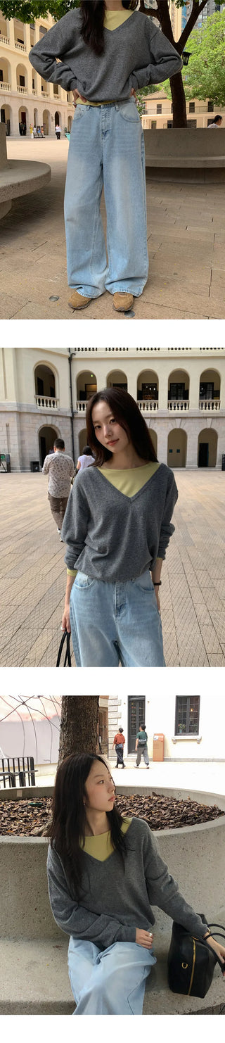 Arend Wool Loose Fit V Neck Knit