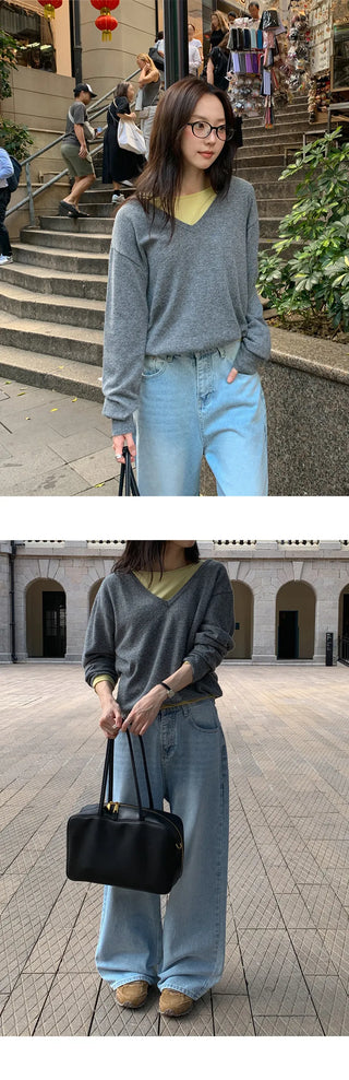 Arend Wool Loose Fit V Neck Knit