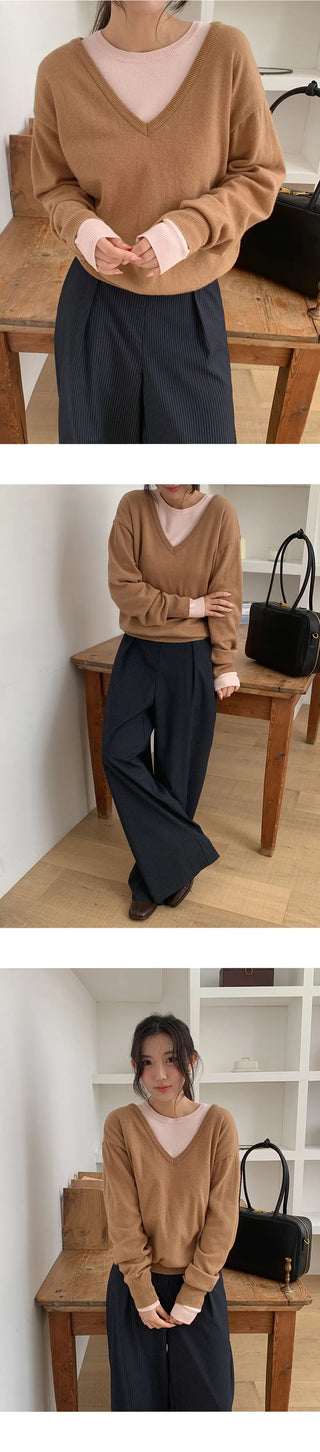 Arend Wool Loose Fit V Neck Knit