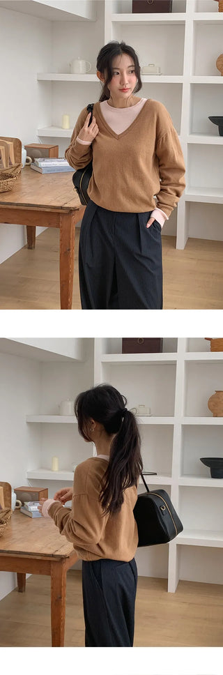 Arend Wool Loose Fit V Neck Knit