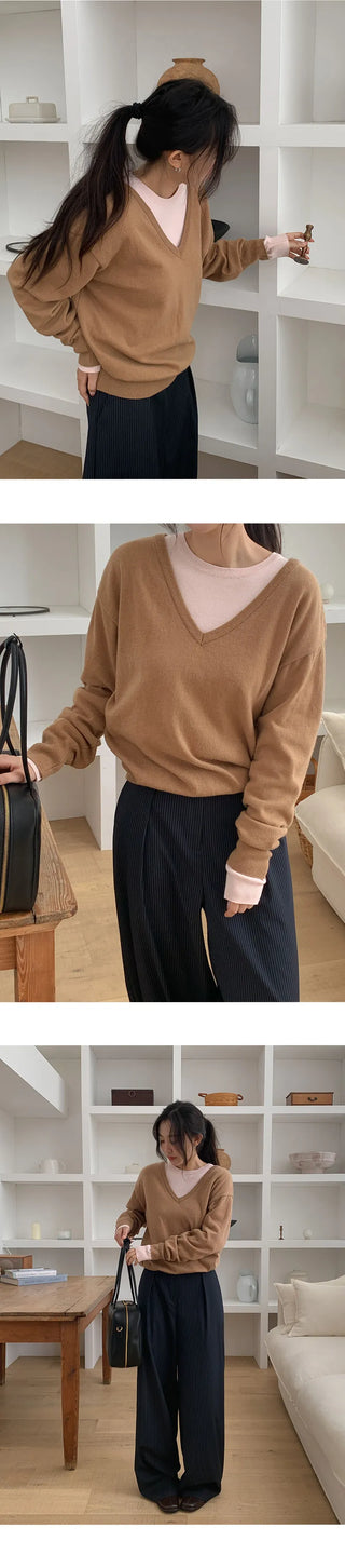 Arend Wool Loose Fit V Neck Knit