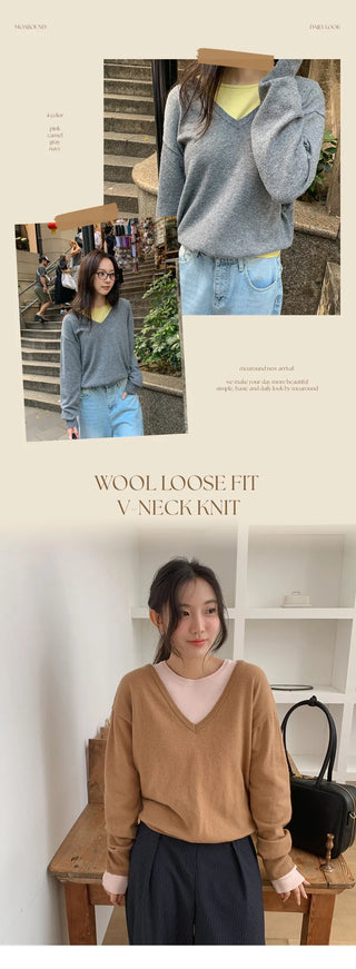 Arend Wool Loose Fit V Neck Knit