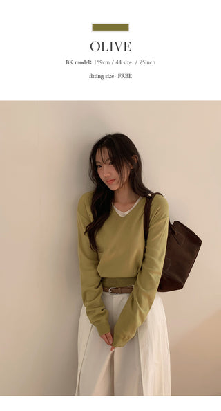 Vienta V neck Ribbed Long Sleeve Knit
