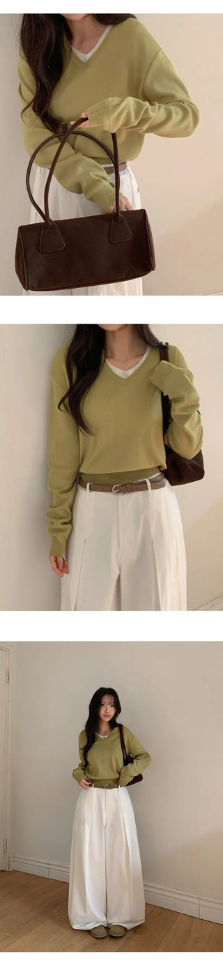 Vienta V neck Ribbed Long Sleeve Knit