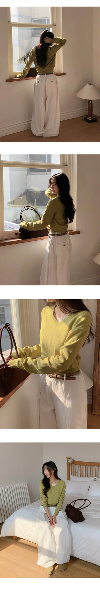 Vienta V neck Ribbed Long Sleeve Knit