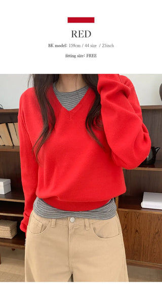 Vienta V neck Ribbed Long Sleeve Knit