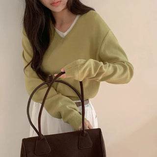 Vienta V neck Ribbed Long Sleeve Knit