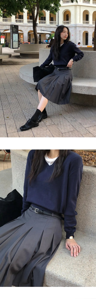 Vienta V neck Ribbed Long Sleeve Knit