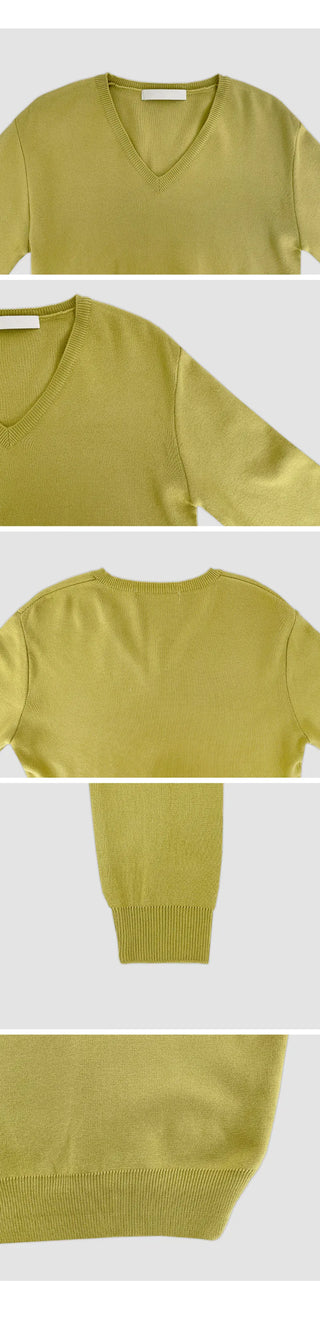 Vienta V neck Ribbed Long Sleeve Knit