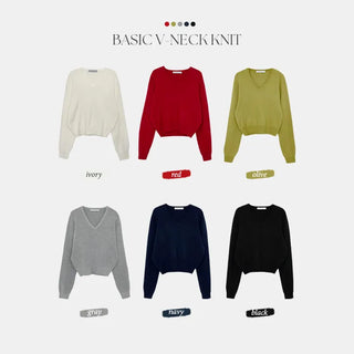 Vienta V neck Ribbed Long Sleeve Knit