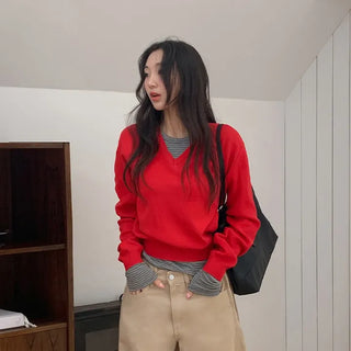 Vienta V neck Ribbed Long Sleeve Knit