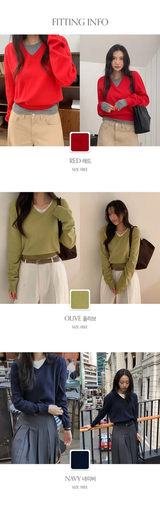Vienta V neck Ribbed Long Sleeve Knit