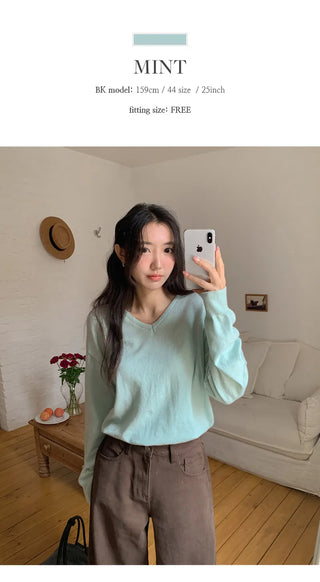 Odent Loose Fit V Neck Long Sleeve Knit