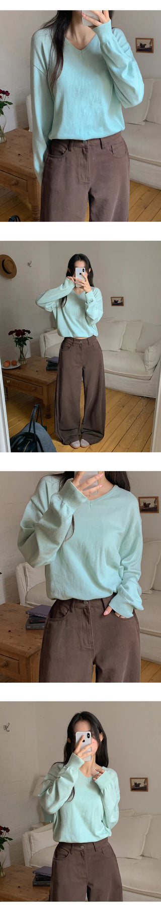 Odent Loose Fit V Neck Long Sleeve Knit