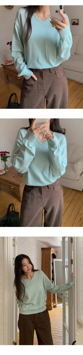 Odent Loose Fit V Neck Long Sleeve Knit