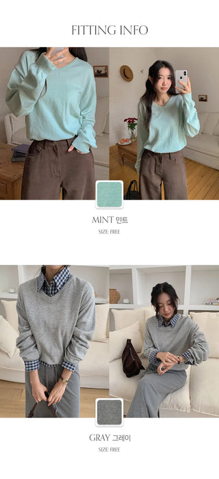 Odent Loose Fit V Neck Long Sleeve Knit