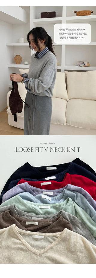 Odent Loose Fit V Neck Long Sleeve Knit