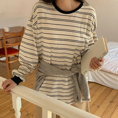 Mareson Striped Loose Fit Long Sleeve T shirt