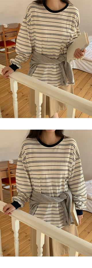 Mareson Striped Loose Fit Long Sleeve T shirt