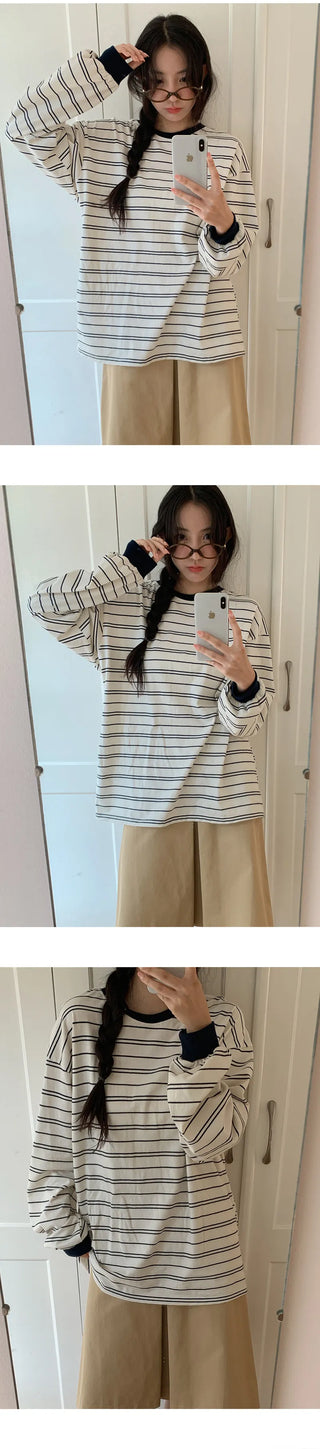 Mareson Striped Loose Fit Long Sleeve T shirt