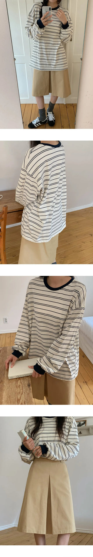 Mareson Striped Loose Fit Long Sleeve T shirt