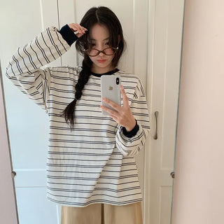 Mareson Striped Loose Fit Long Sleeve T shirt