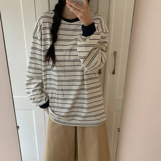 Mareson Striped Loose Fit Long Sleeve T shirt