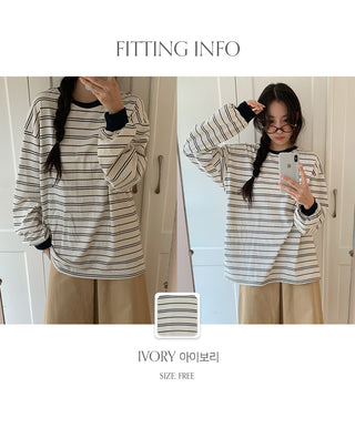 Mareson Striped Loose Fit Long Sleeve T shirt