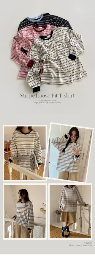 Mareson Striped Loose Fit Long Sleeve T shirt