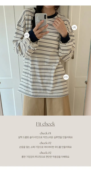 Mareson Striped Loose Fit Long Sleeve T shirt