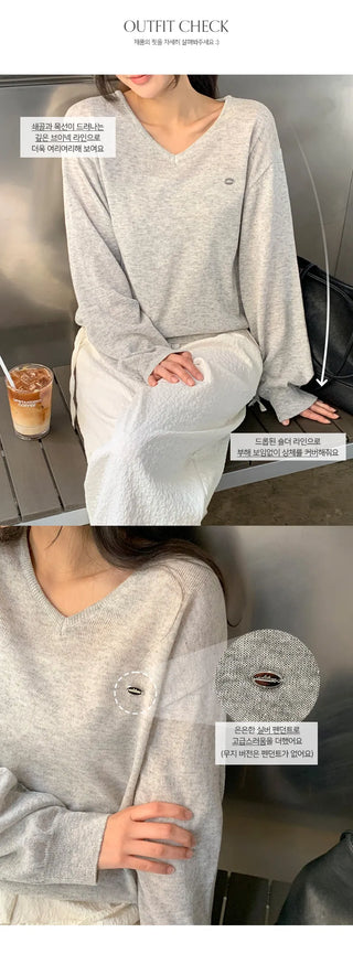 Siamon V neck Pendant Long sleeve Knit Cardigan