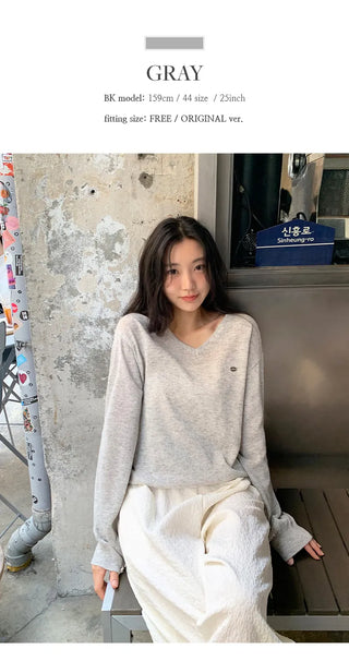 Siamon V neck Pendant Long sleeve Knit Cardigan