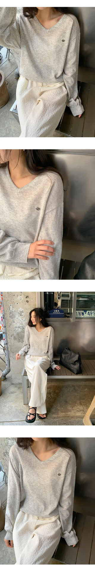 Siamon V neck Pendant Long sleeve Knit Cardigan