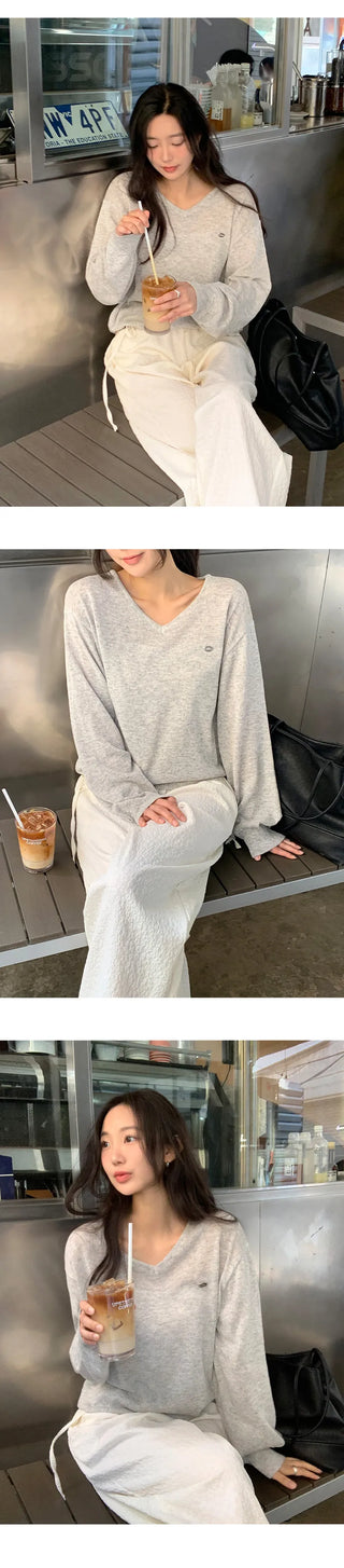 Siamon V neck Pendant Long sleeve Knit Cardigan