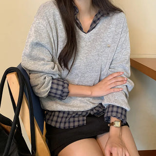 Siamon V neck Pendant Long sleeve Knit Cardigan