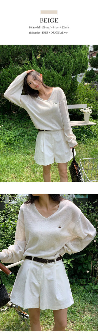 Siamon V neck Pendant Long sleeve Knit Cardigan