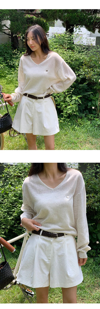 Siamon V neck Pendant Long sleeve Knit Cardigan