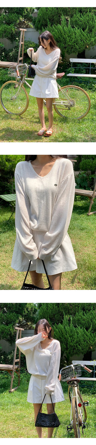 Siamon V neck Pendant Long sleeve Knit Cardigan