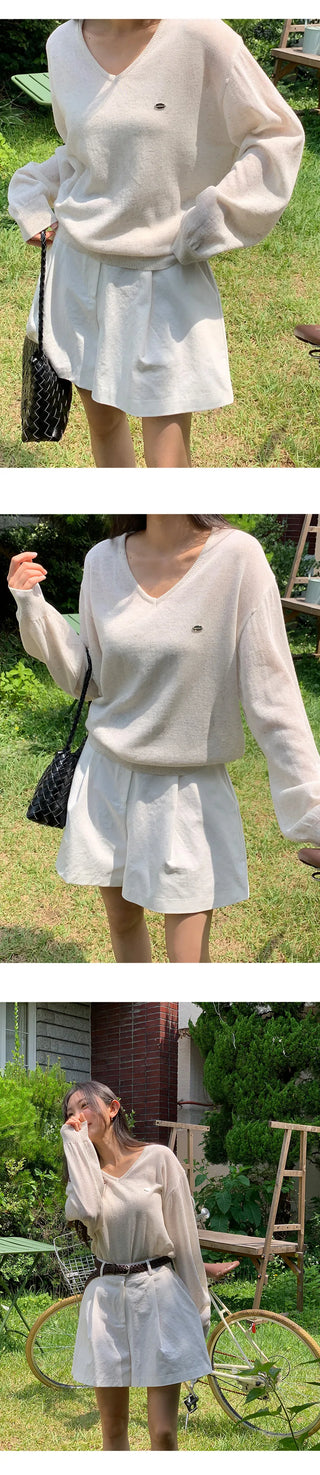 Siamon V neck Pendant Long sleeve Knit Cardigan