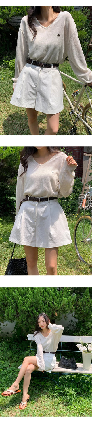Siamon V neck Pendant Long sleeve Knit Cardigan