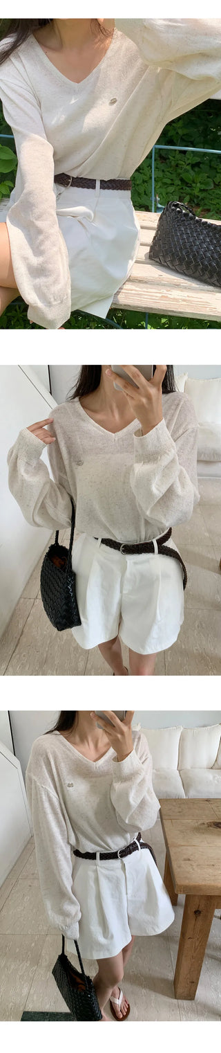 Siamon V neck Pendant Long sleeve Knit Cardigan