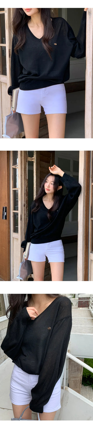 Siamon V neck Pendant Long sleeve Knit Cardigan