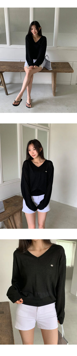 Siamon V neck Pendant Long sleeve Knit Cardigan