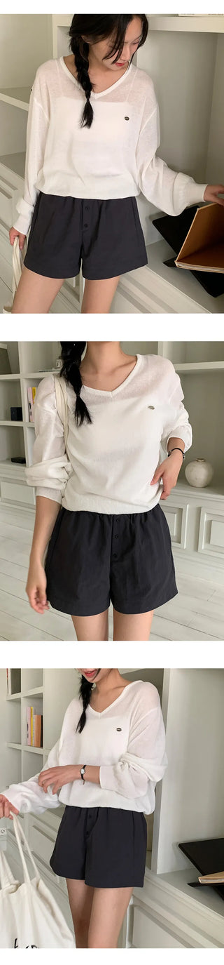 Siamon V neck Pendant Long sleeve Knit Cardigan