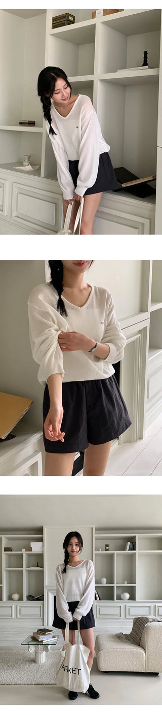 Siamon V neck Pendant Long sleeve Knit Cardigan