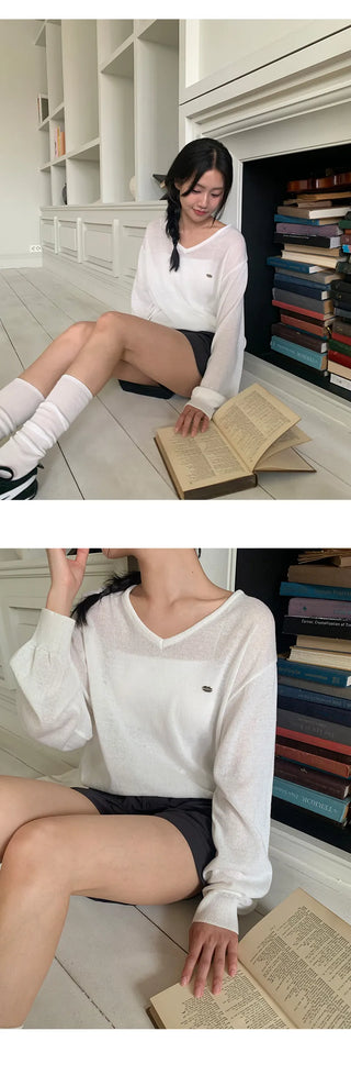 Siamon V neck Pendant Long sleeve Knit Cardigan