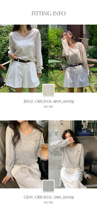 Siamon V neck Pendant Long sleeve Knit Cardigan